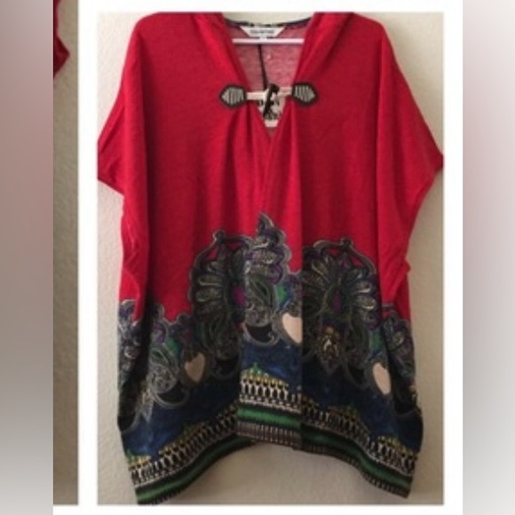 Davi & Dani Poncho one size Ted boho paisley poncho jacket - Picture 2 of 6